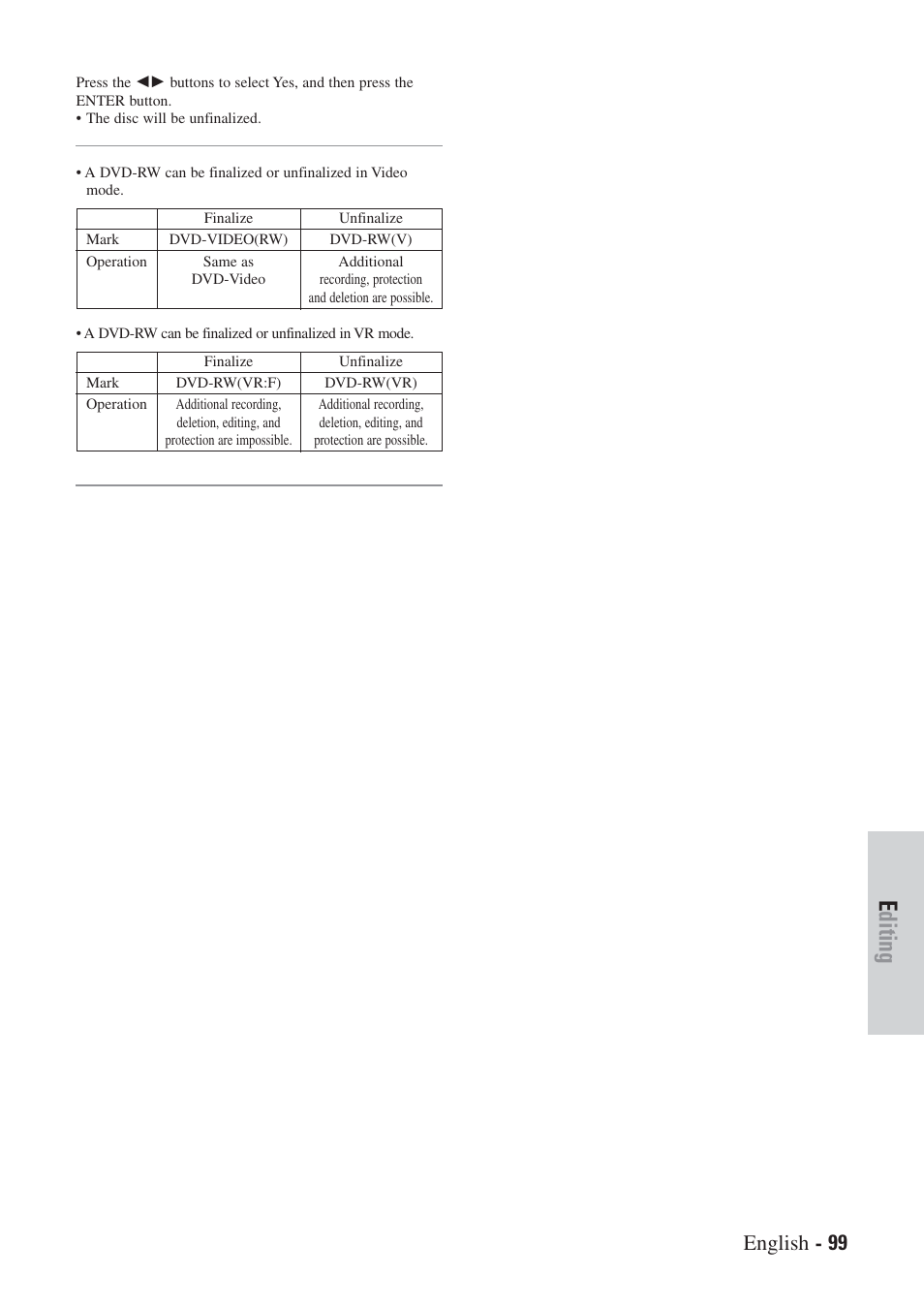 Editing, English - 99 | Hitachi DVRF7U User Manual | Page 99 / 120