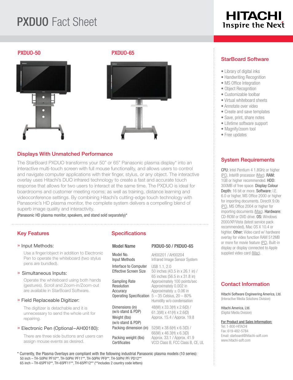 Hitachi StarBoard PXDUO-65 User Manual | 1 page