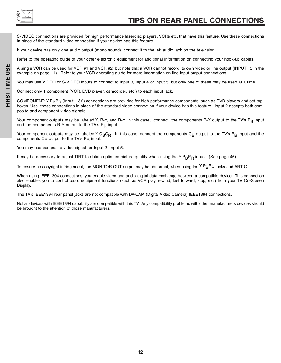 Tips on rear panel connections | Hitachi 57T600 User Manual | Page 12 / 80