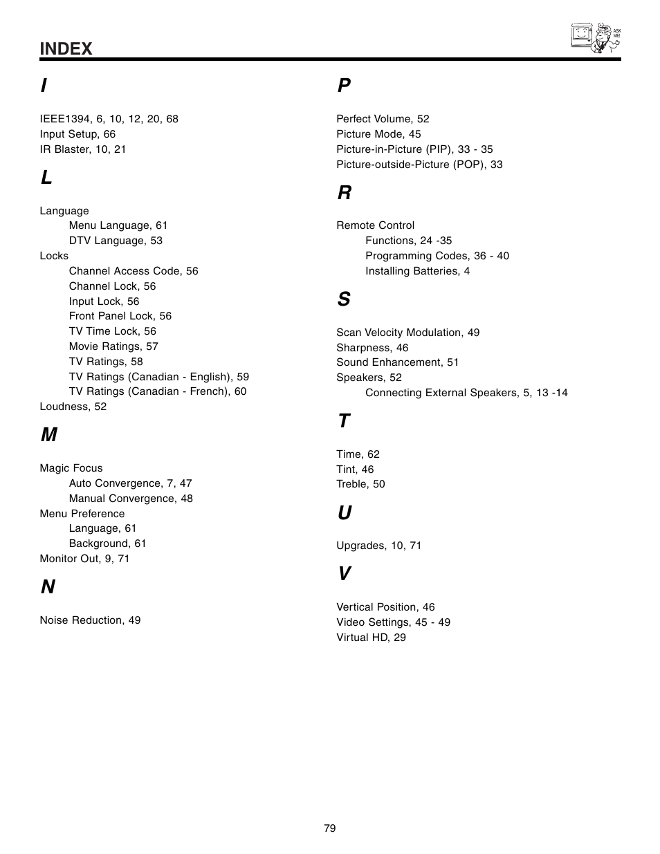 Index | Hitachi 57T600 User Manual | Page 79 / 80