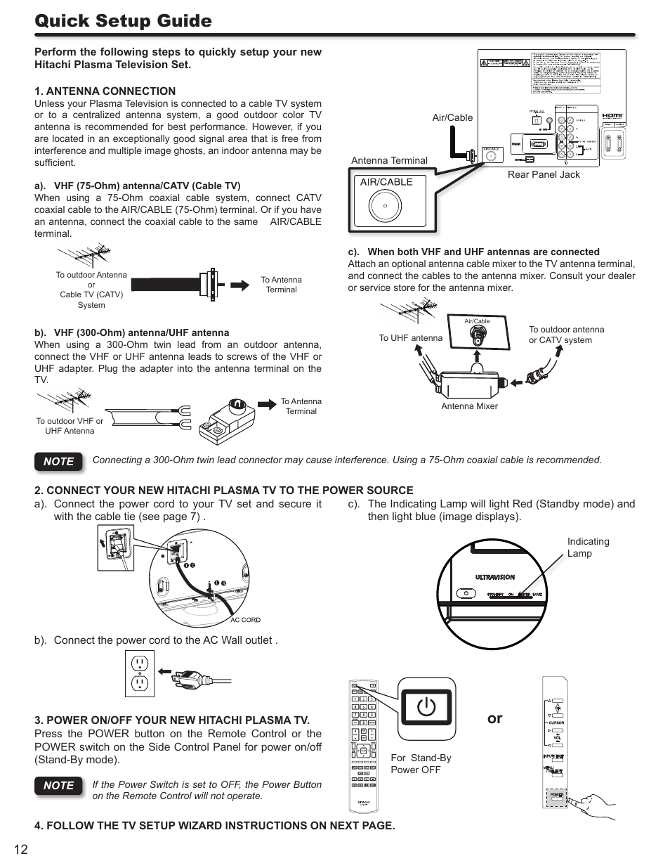 Quick setup guide | Hitachi P50V702 User Manual | Page 12 / 68