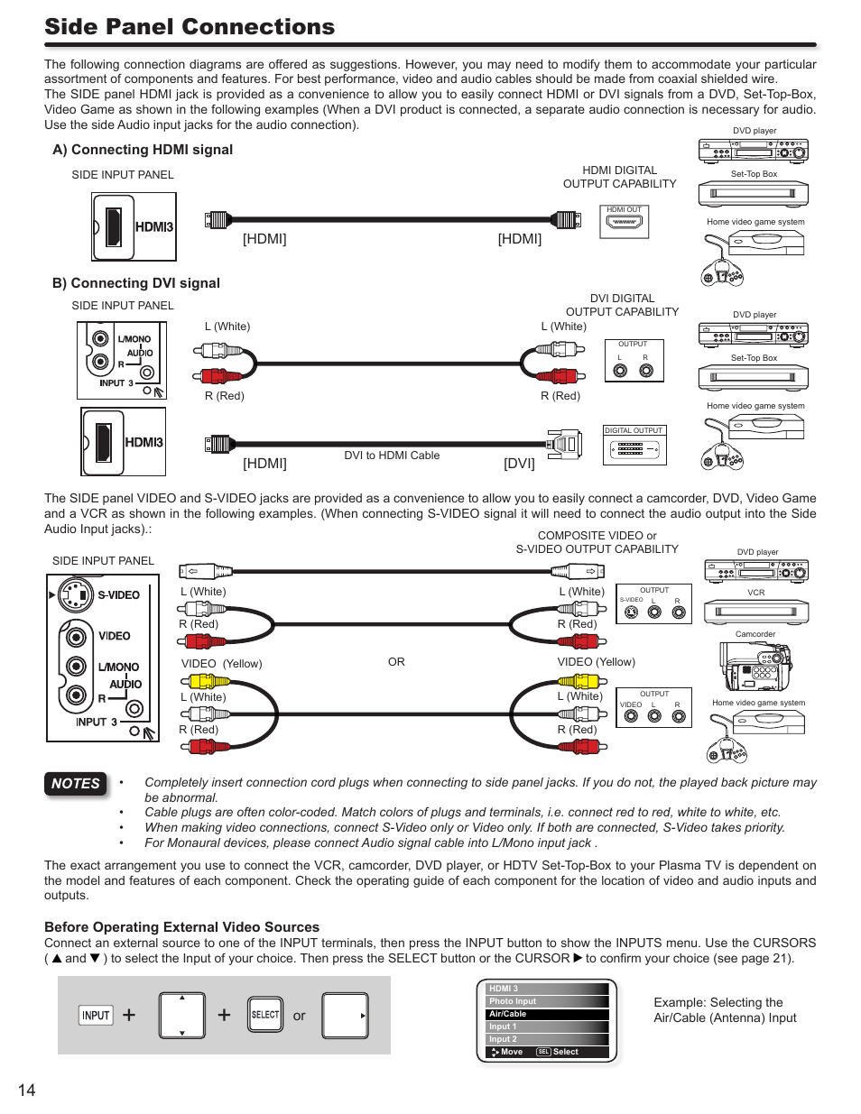 Side panel connections | Hitachi P50V702 User Manual | Page 14 / 68