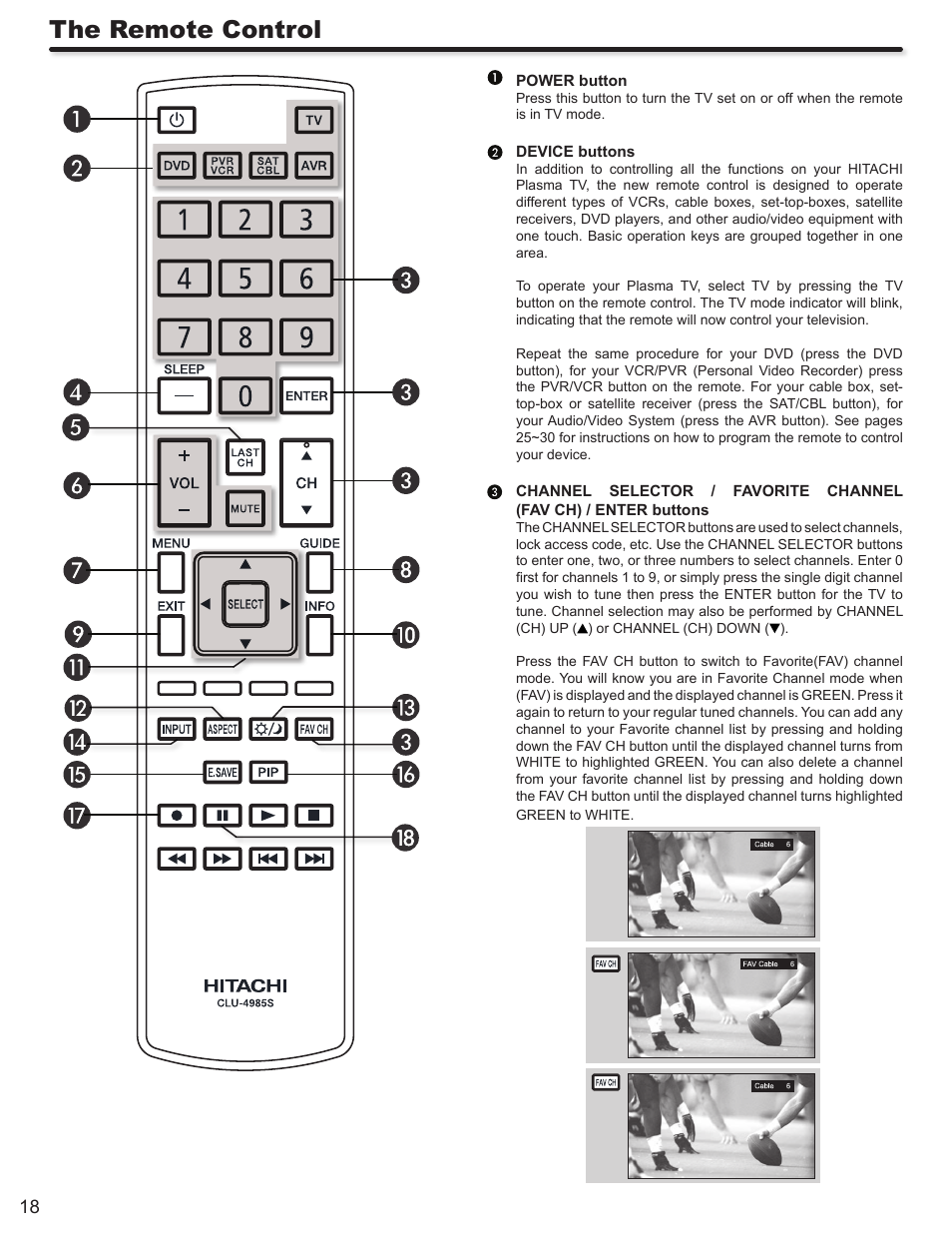 The remote control | Hitachi P50V702 User Manual | Page 18 / 68