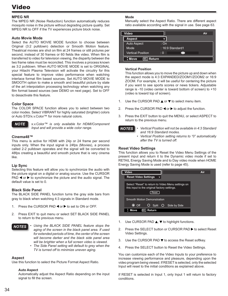 Video | Hitachi P50V702 User Manual | Page 34 / 68