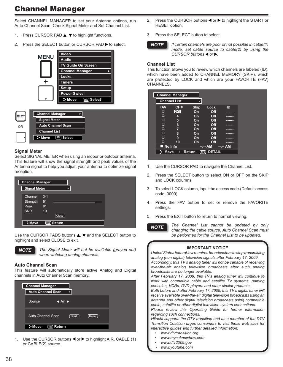 Channel manager | Hitachi P50V702 User Manual | Page 38 / 68