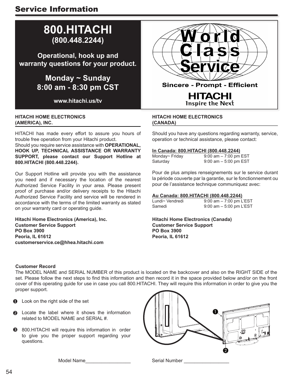 Hitachi, Service information | Hitachi P50V702 User Manual | Page 54 / 68
