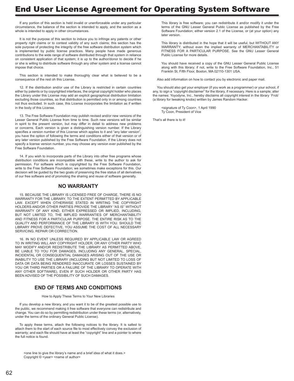 No warranty, End of terms and conditions | Hitachi P50V702 User Manual | Page 62 / 68
