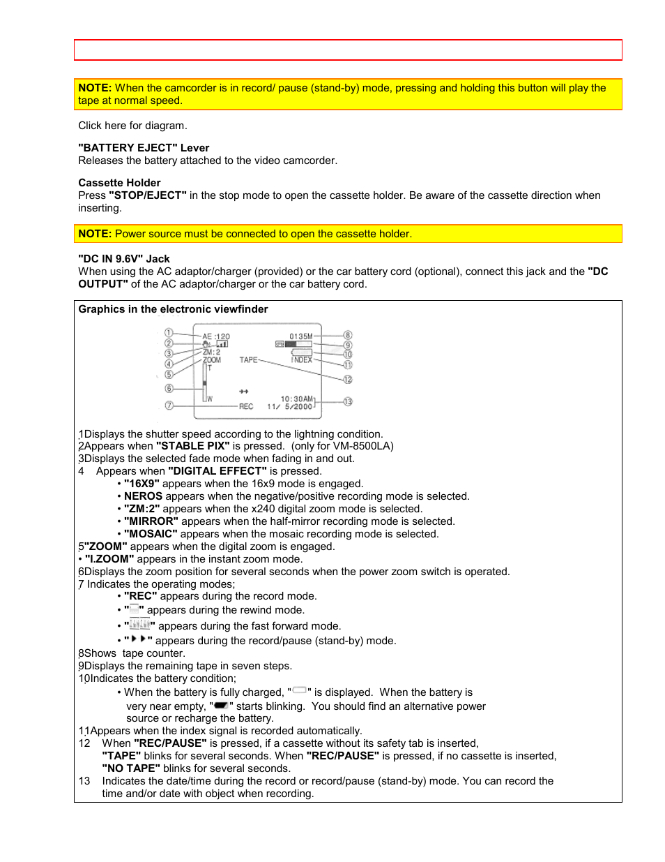 Hitachi VM7500LA User Manual | Page 20 / 59