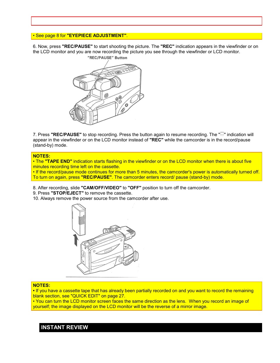 Instant review | Hitachi VM7500LA User Manual | Page 23 / 59