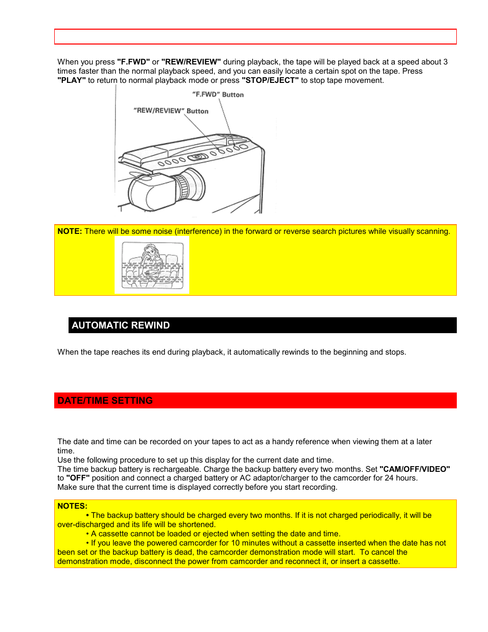 Automatic rewind, Date/time setting | Hitachi VM7500LA User Manual | Page 26 / 59
