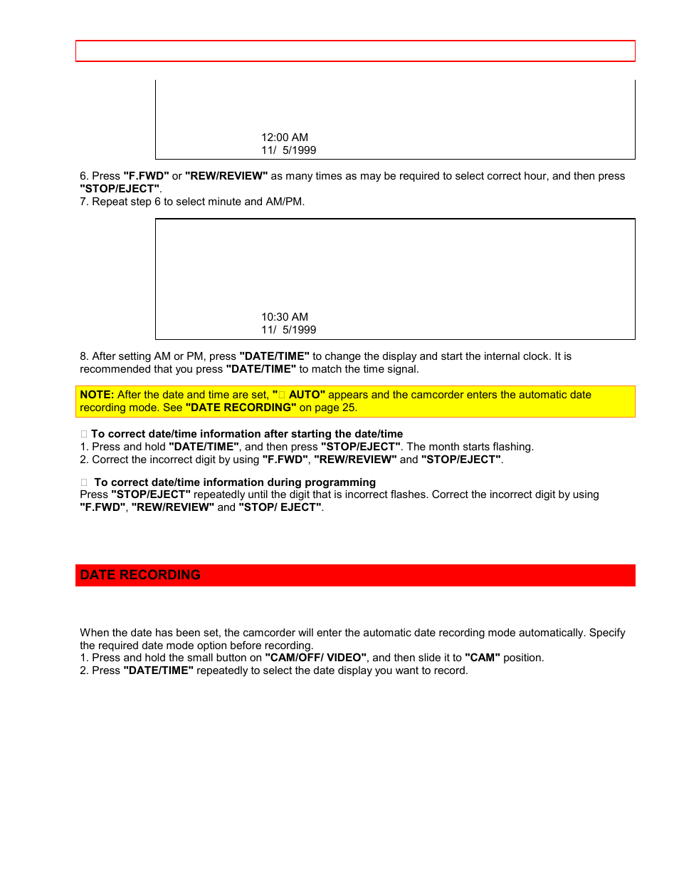 Date recording | Hitachi VM7500LA User Manual | Page 28 / 59