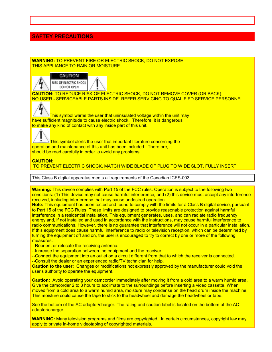 Saftey precautions | Hitachi VM7500LA User Manual | Page 3 / 59
