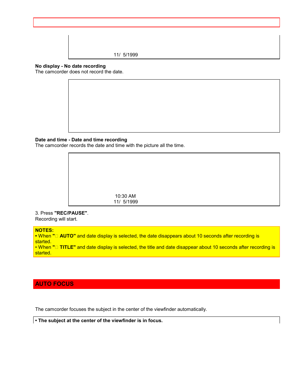 Auto focus | Hitachi VM7500LA User Manual | Page 30 / 59