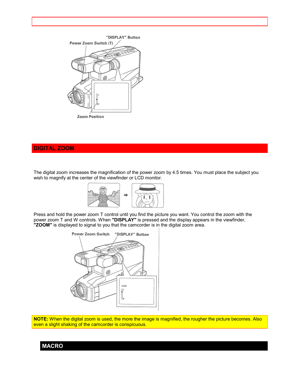 Digital zoom, Macro | Hitachi VM7500LA User Manual | Page 35 / 59