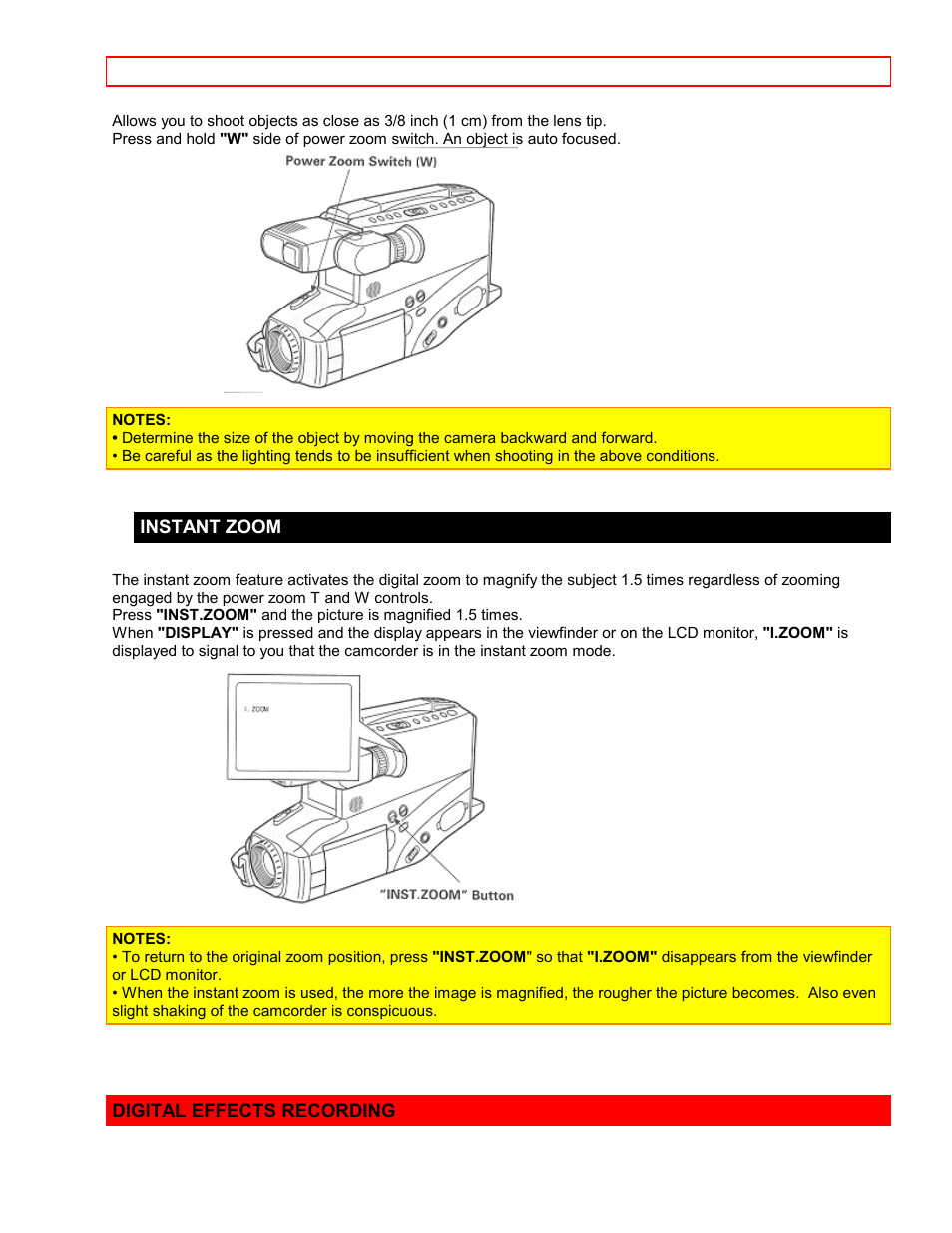 Instant zoom, Digital effects recording | Hitachi VM7500LA User Manual | Page 36 / 59