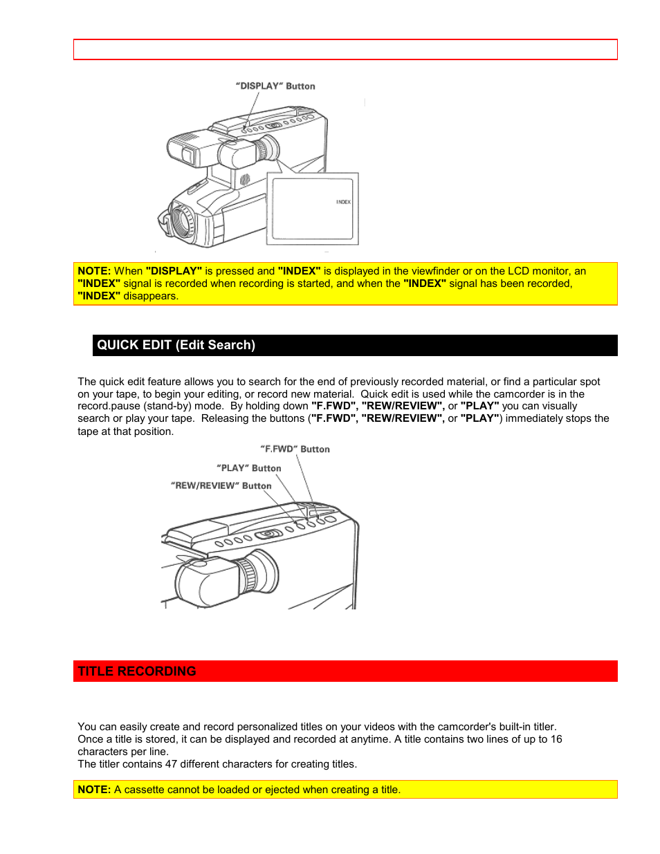 Quick edit (edit search), Title recording | Hitachi VM7500LA User Manual | Page 42 / 59