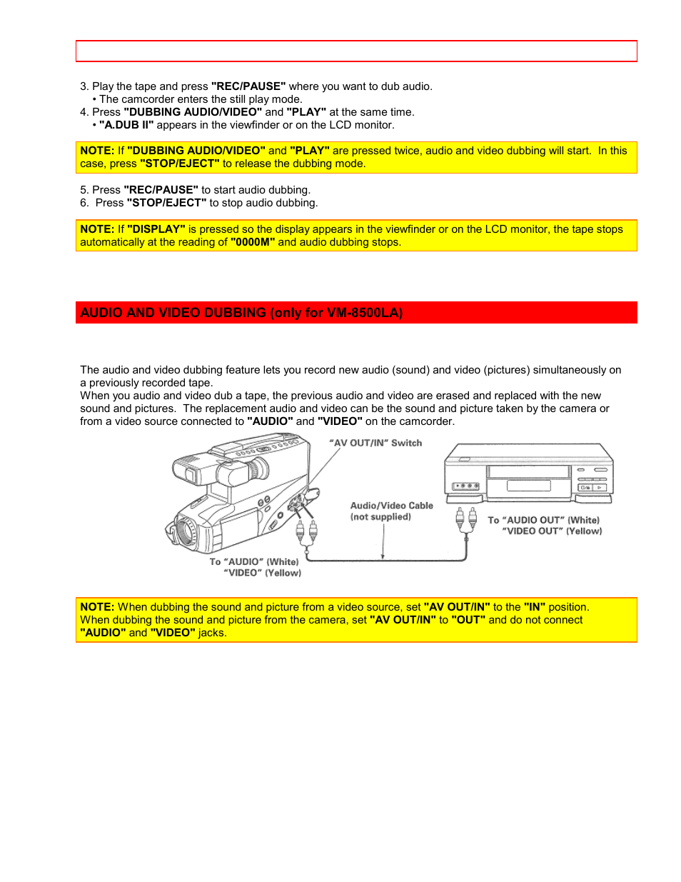 Audio and video dubbing (only for vm-8500la) | Hitachi VM7500LA User Manual | Page 46 / 59