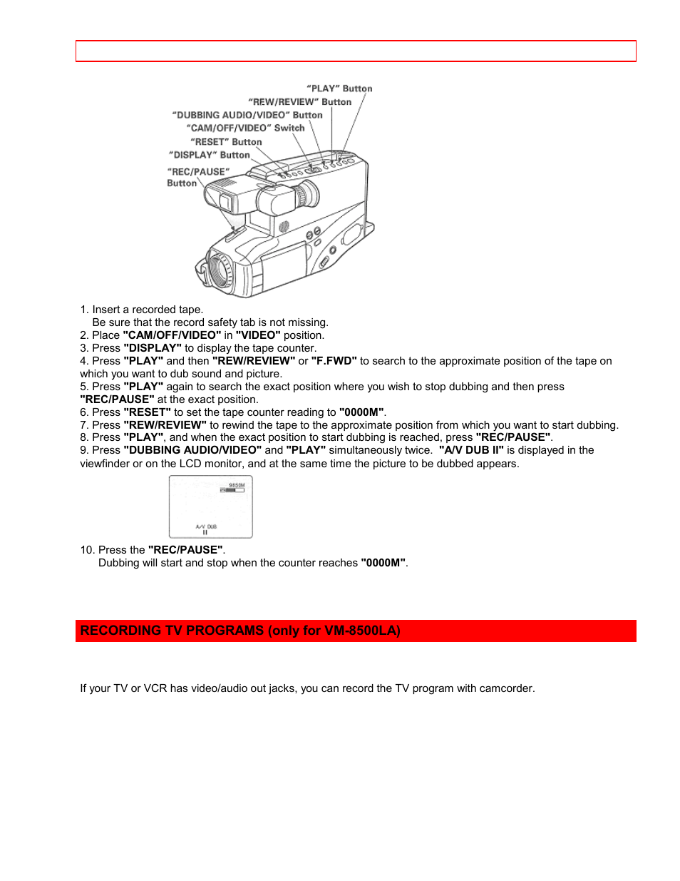 Recording tv programs (only for vm-8500la) | Hitachi VM7500LA User Manual | Page 47 / 59