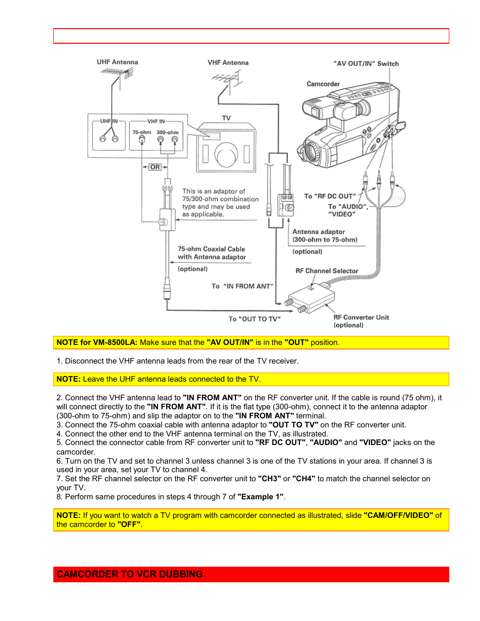 Camcorder to vcr dubbing | Hitachi VM7500LA User Manual | Page 50 / 59