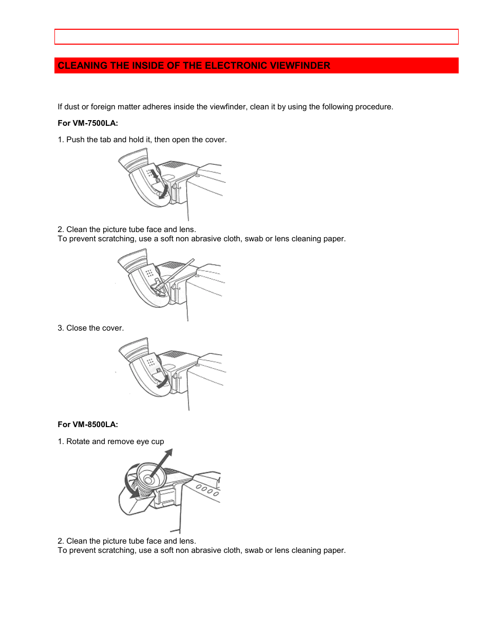 Cleaning the inside of the electronic viewfinder | Hitachi VM7500LA User Manual | Page 56 / 59