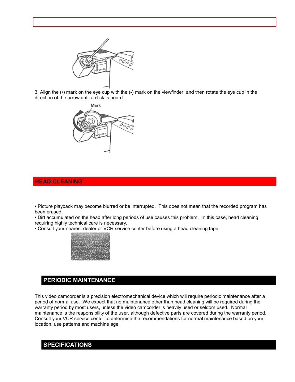 Head cleaning, Periodic maintenance, Specifications | Hitachi VM7500LA User Manual | Page 57 / 59