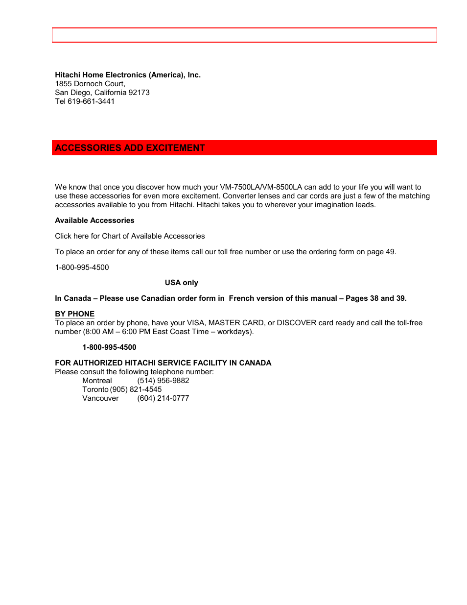 Accessories add excitement | Hitachi VM7500LA User Manual | Page 59 / 59