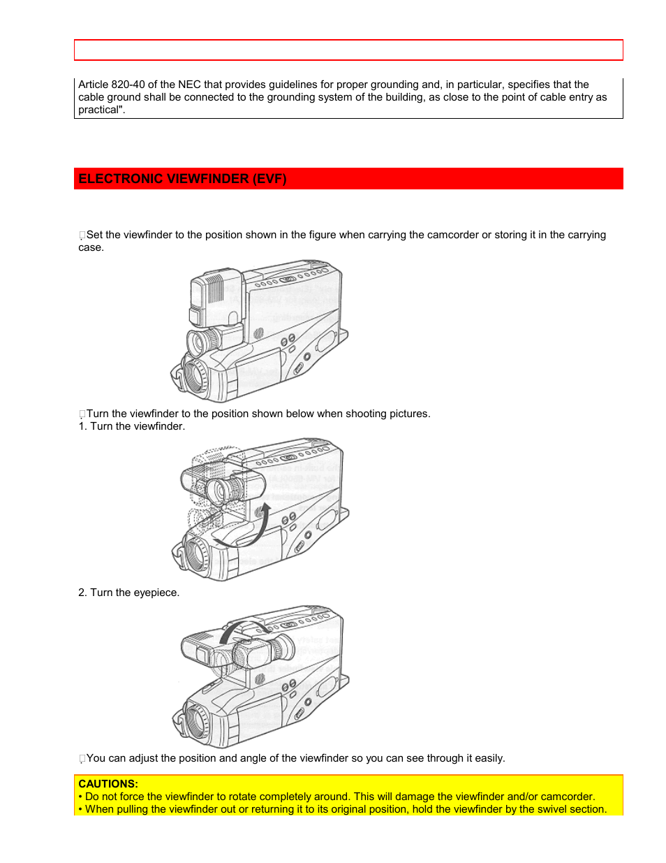 Electronic viewfinder (evf) | Hitachi VM7500LA User Manual | Page 9 / 59