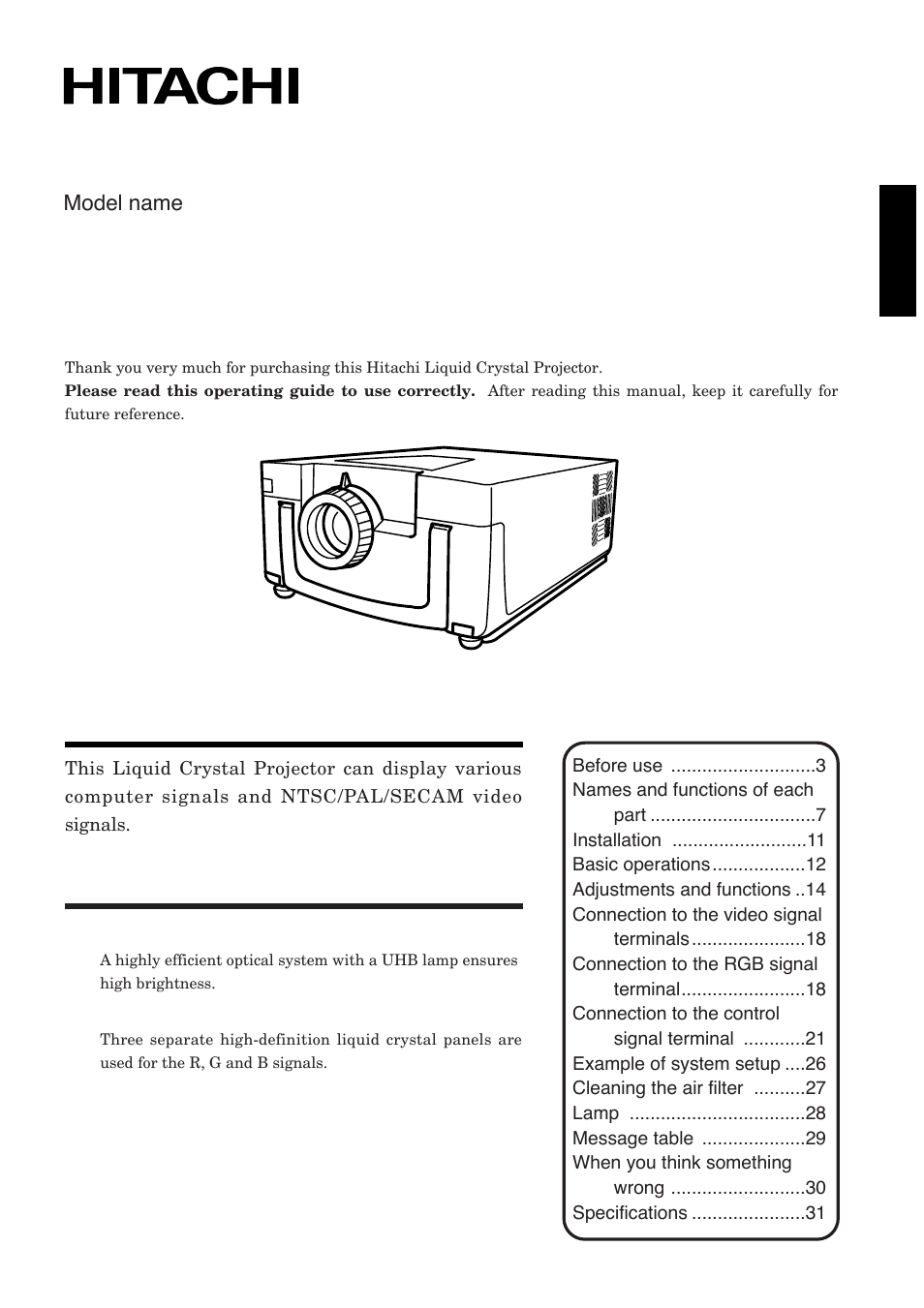 Hitachi CP-S830W/E User Manual | 31 pages