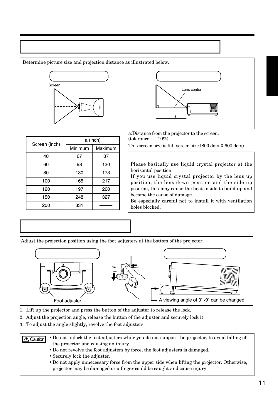 Installation, 11 english, View from the top view from the side | View from the front, View from the side | Hitachi CP-S830W/E User Manual | Page 11 / 31