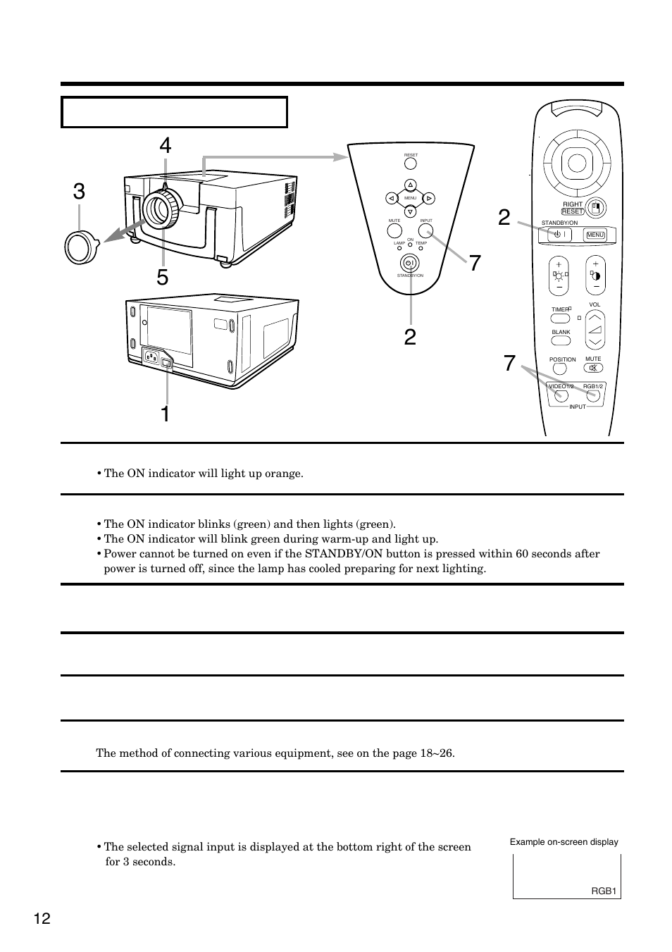 Basic operations, Power on all connected equipment, Press the standby/on button | Adjust focus using the projection lens focus ring, Remove the lens cap | Hitachi CP-S830W/E User Manual | Page 12 / 31