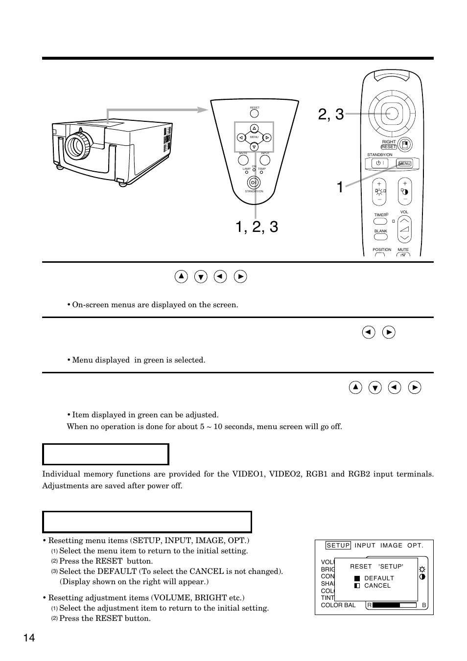 Adjustments and functions | Hitachi CP-S830W/E User Manual | Page 14 / 31