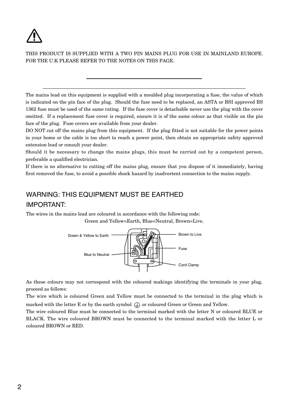 For the customers in u.k, Important for united kingdom, Warning: this equipment must be earthed important | Hitachi CP-S830W/E User Manual | Page 2 / 31