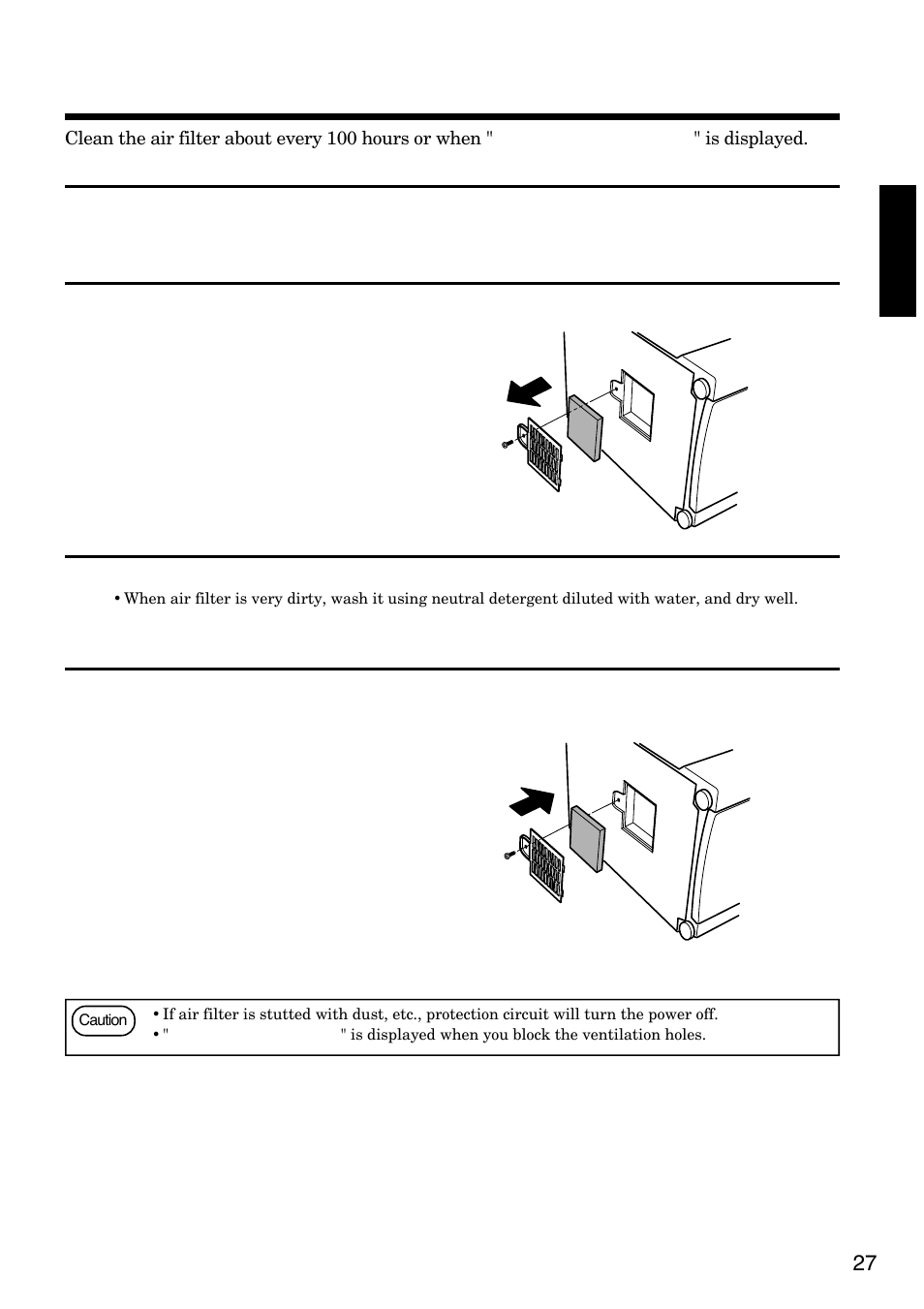 Cleaning the air filter | Hitachi CP-S830W/E User Manual | Page 27 / 31