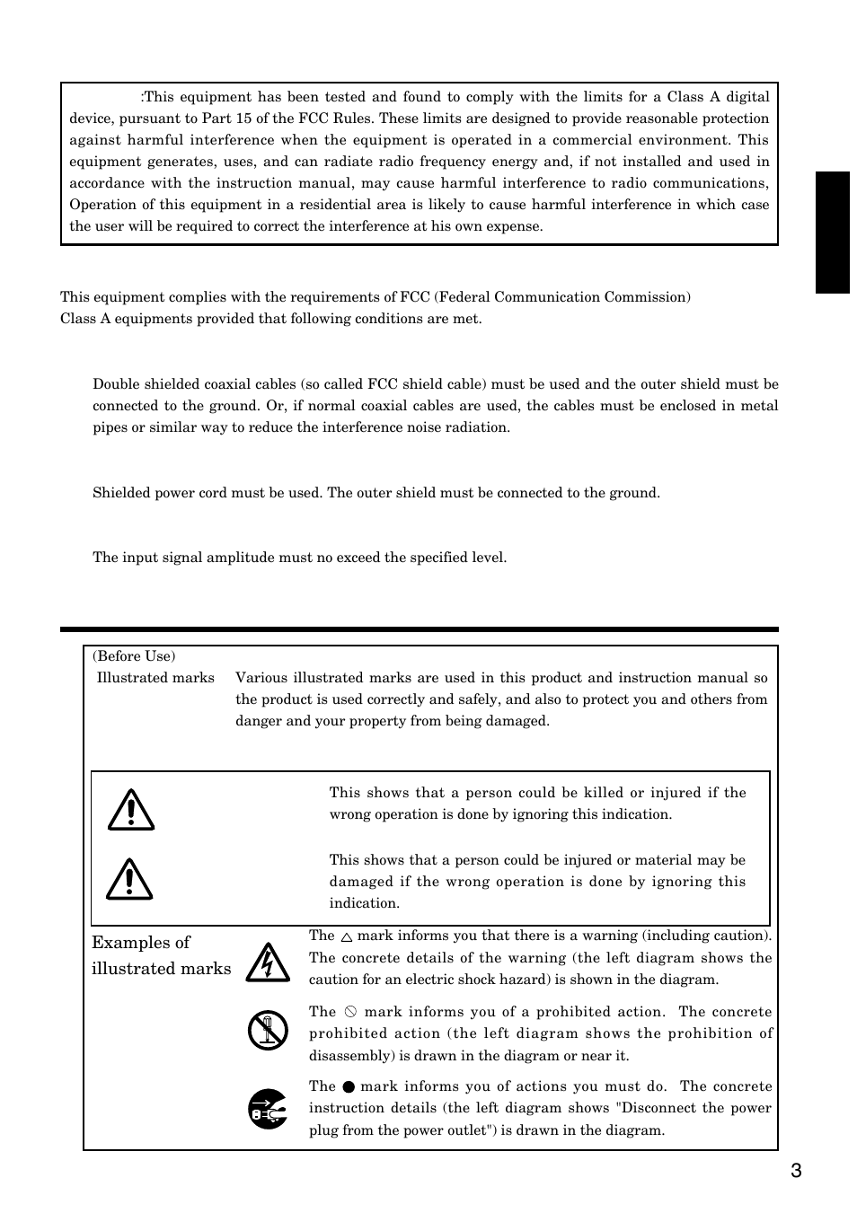 Warning caution, Before use, 3english | Instructions to users, 1) video signal cables, 2) power cord, 3) video inputs | Hitachi CP-S830W/E User Manual | Page 3 / 31