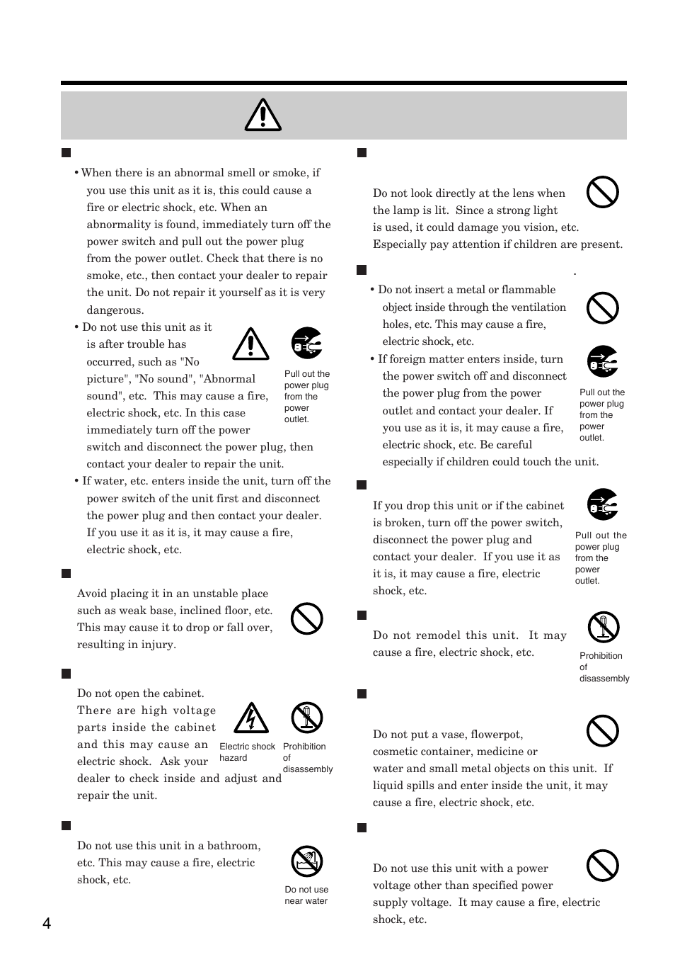 Warning, Safety precaution) | Hitachi CP-S830W/E User Manual | Page 4 / 31