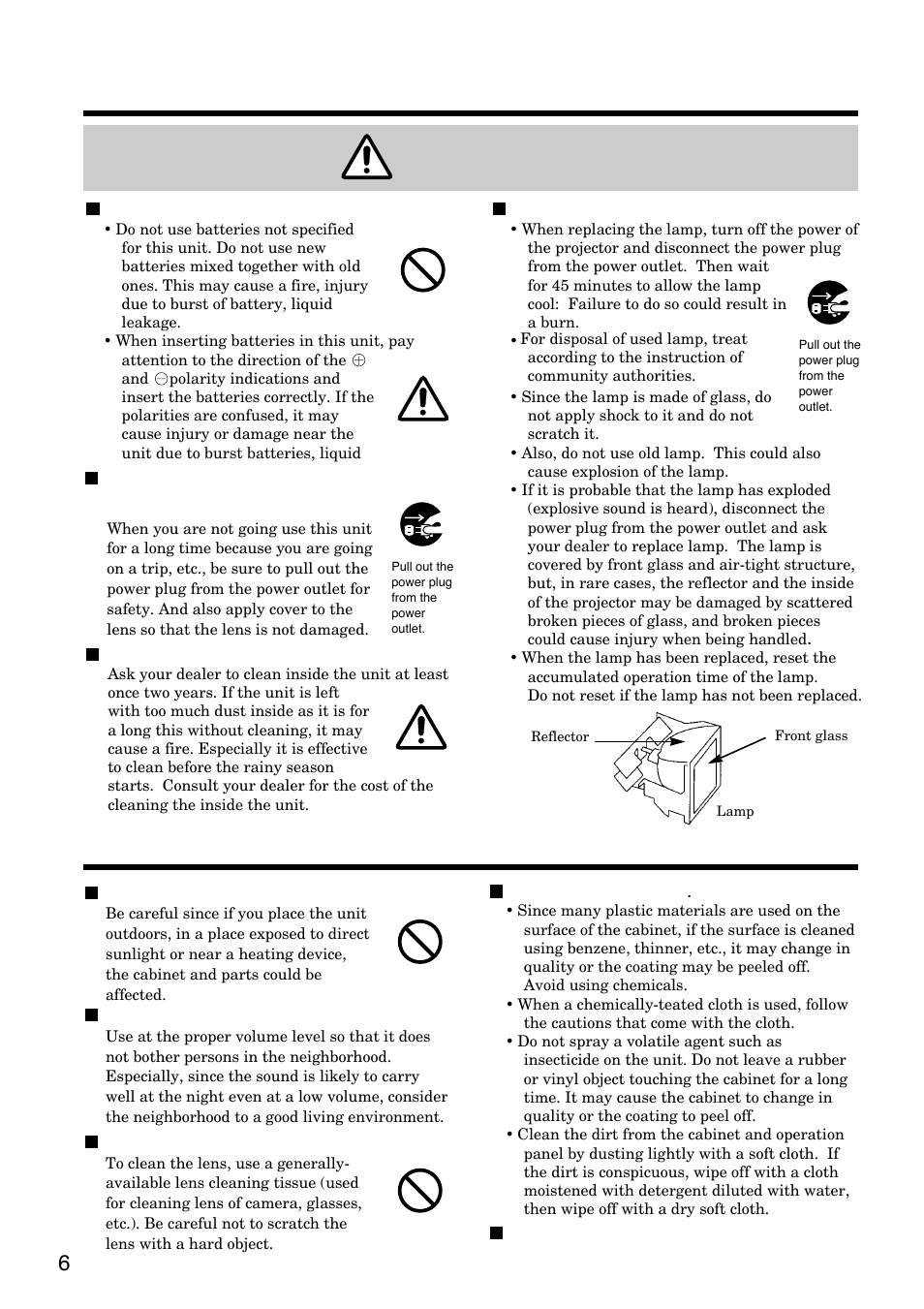 Caution, General cautions) | Hitachi CP-S830W/E User Manual | Page 6 / 31