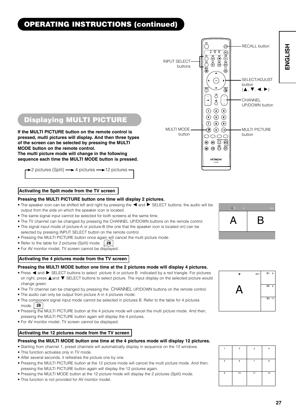English | Hitachi 42PD7800 User Manual | Page 27 / 58