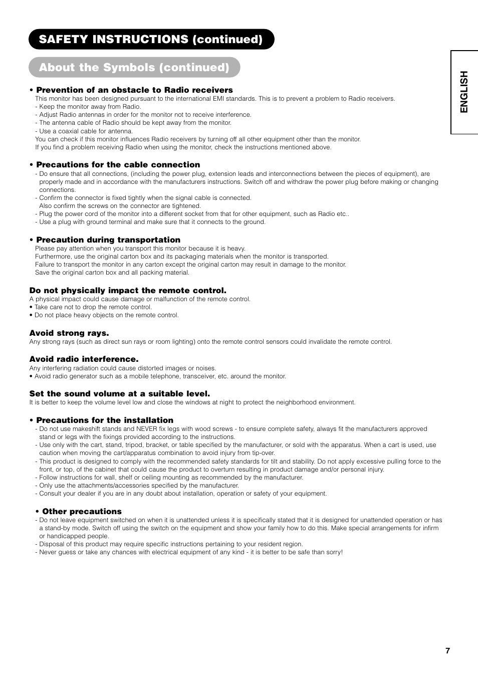 English | Hitachi 42PD7800 User Manual | Page 7 / 58