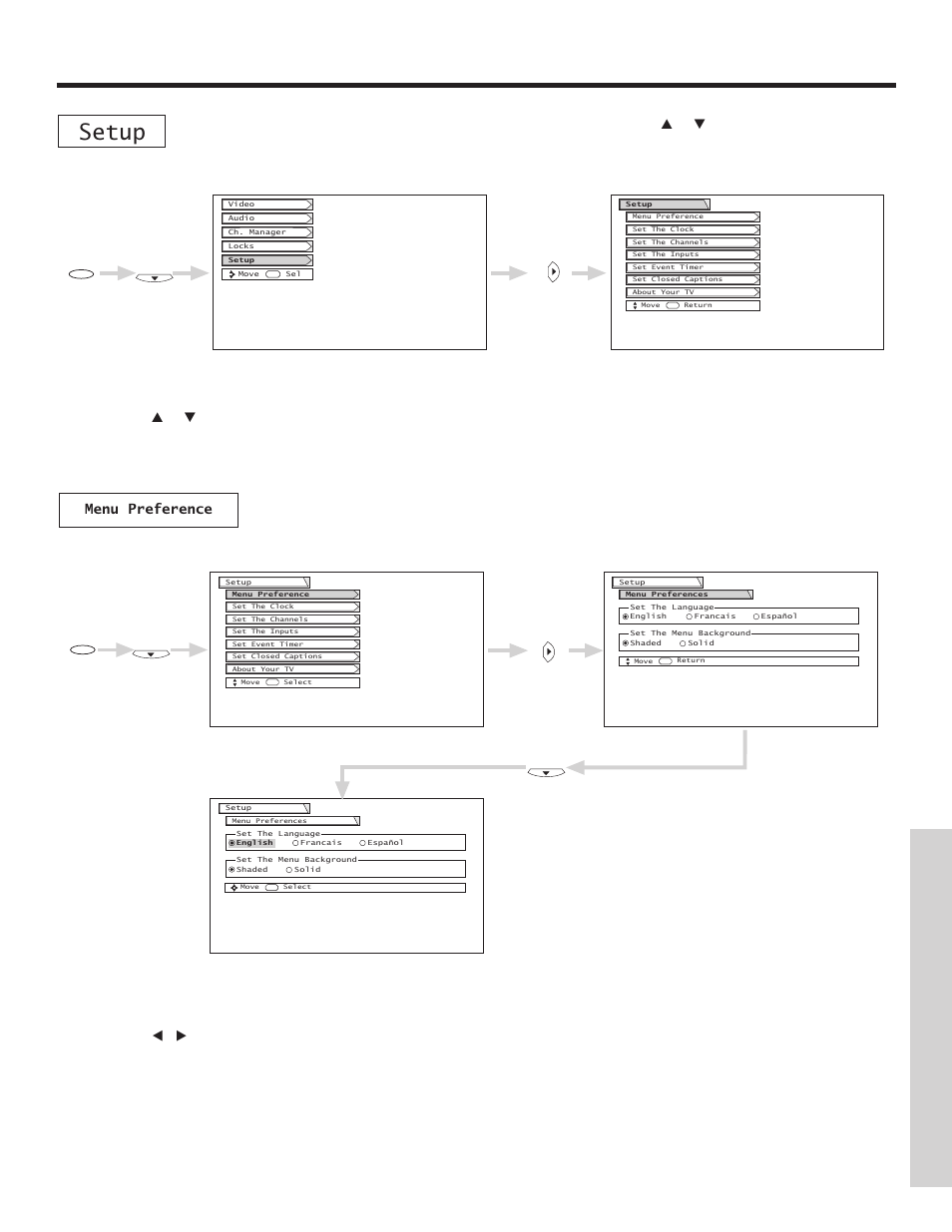 Setup, On-screen displa y | Hitachi 51F500 User Manual | Page 49 / 64