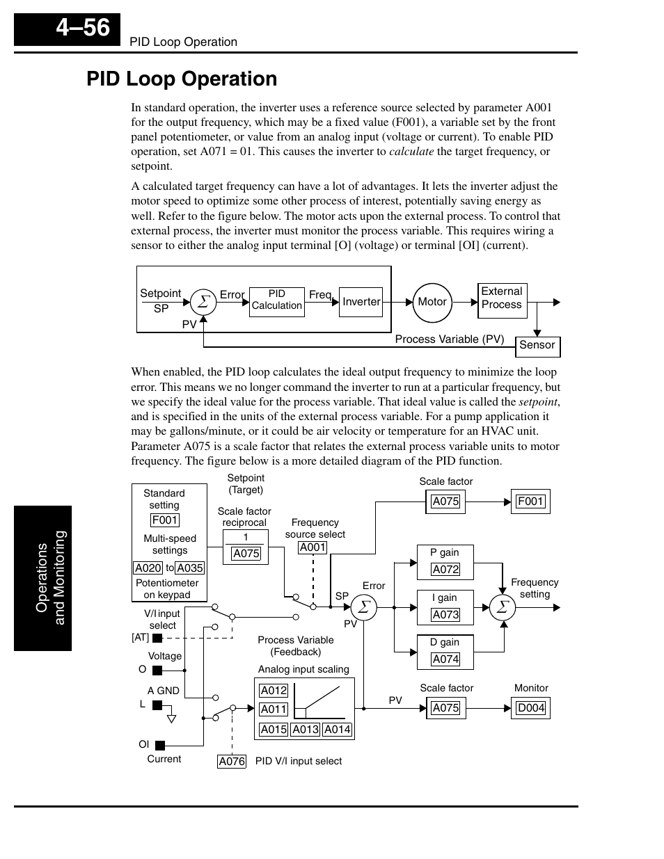 Pid loop operation, Pid loop operation 4–56, Pid loop | Oper ations and monitor ing | Hitachi L2002 User Manual | Page 200 / 304