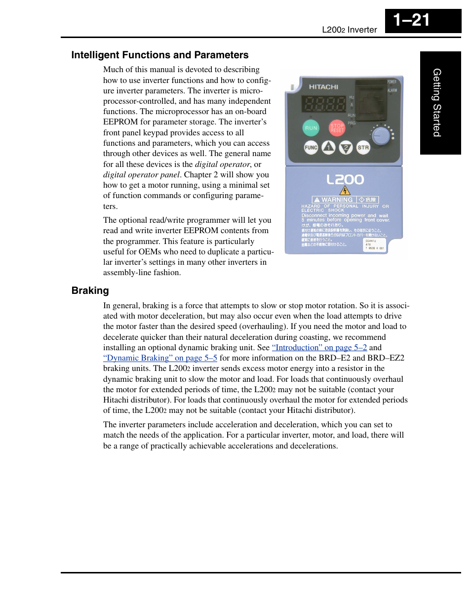Intelligent functions and parameters, Braking | Hitachi L2002 User Manual | Page 41 / 304