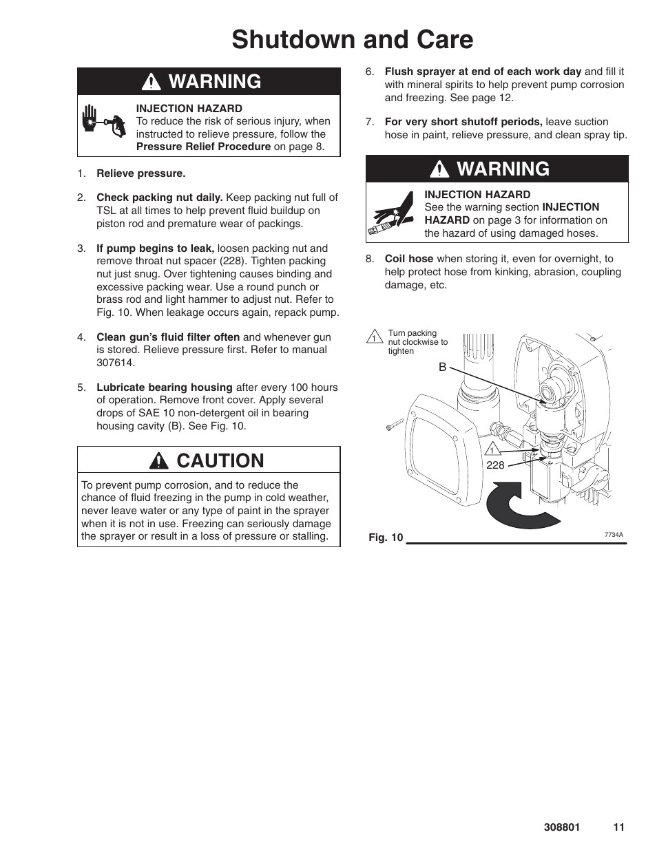 Shutdown and care, Warning, Caution | Hitachi ULTRA MAX 695 232133 User Manual | Page 11 / 36