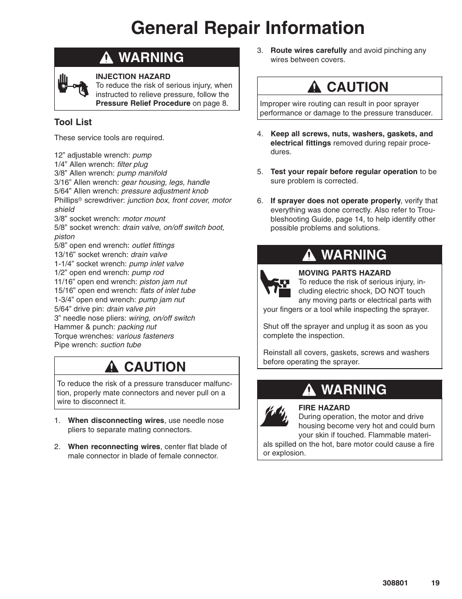 General repair information, Warning, Caution | Hitachi ULTRA MAX 695 232133 User Manual | Page 19 / 36