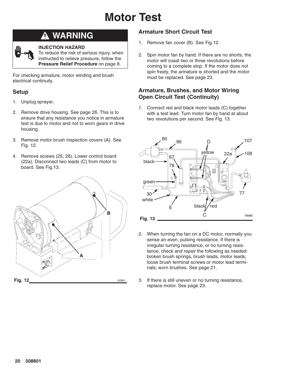 Motor test, Warning | Hitachi ULTRA MAX 695 232133 User Manual | Page 20 / 36