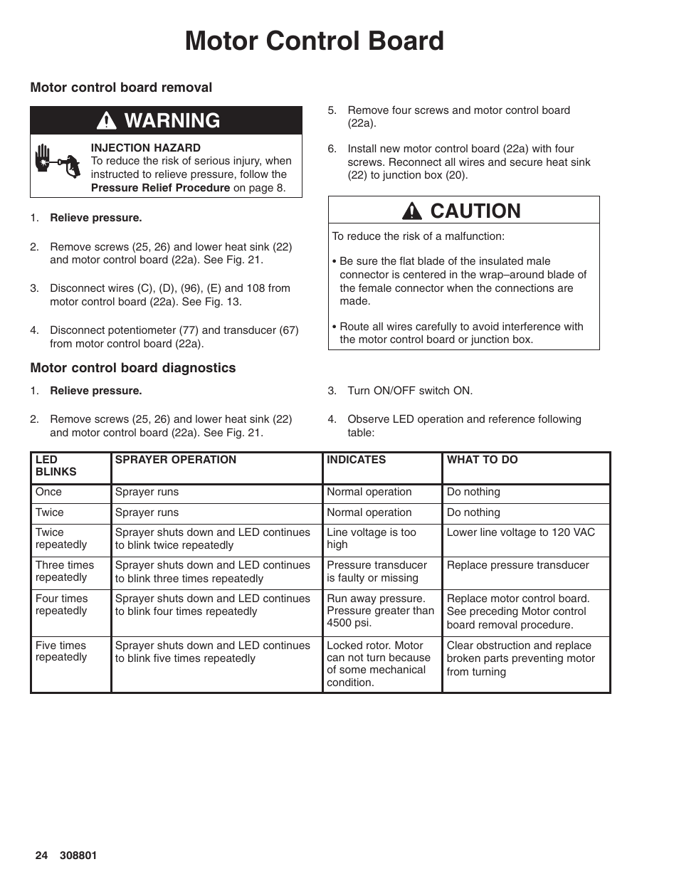 Motor control board, Warning, Caution | Hitachi ULTRA MAX 695 232133 User Manual | Page 24 / 36