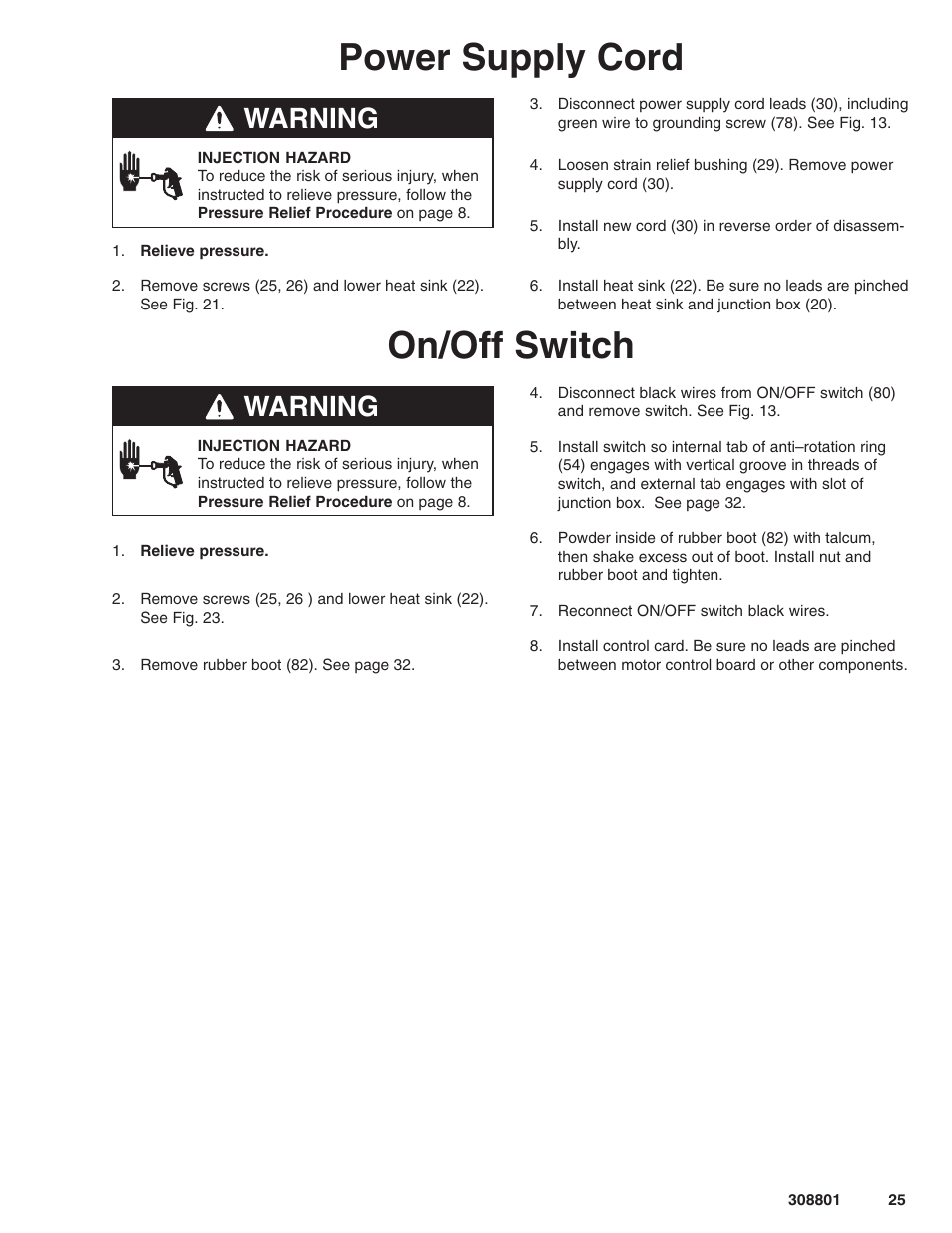 Power supply cord, On/off switch, Warning | Hitachi ULTRA MAX 695 232133 User Manual | Page 25 / 36