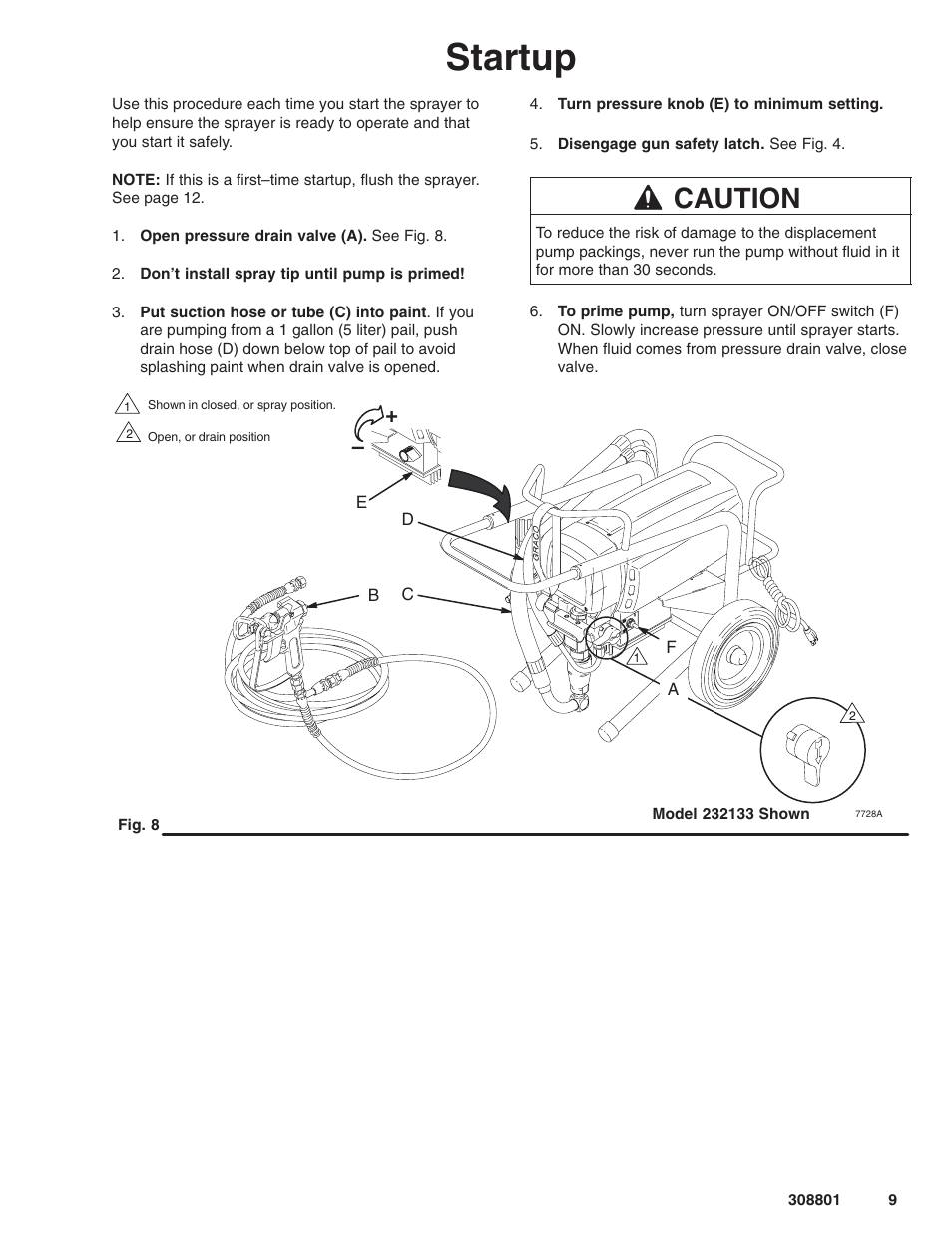 Startup, Caution | Hitachi ULTRA MAX 695 232133 User Manual | Page 9 / 36
