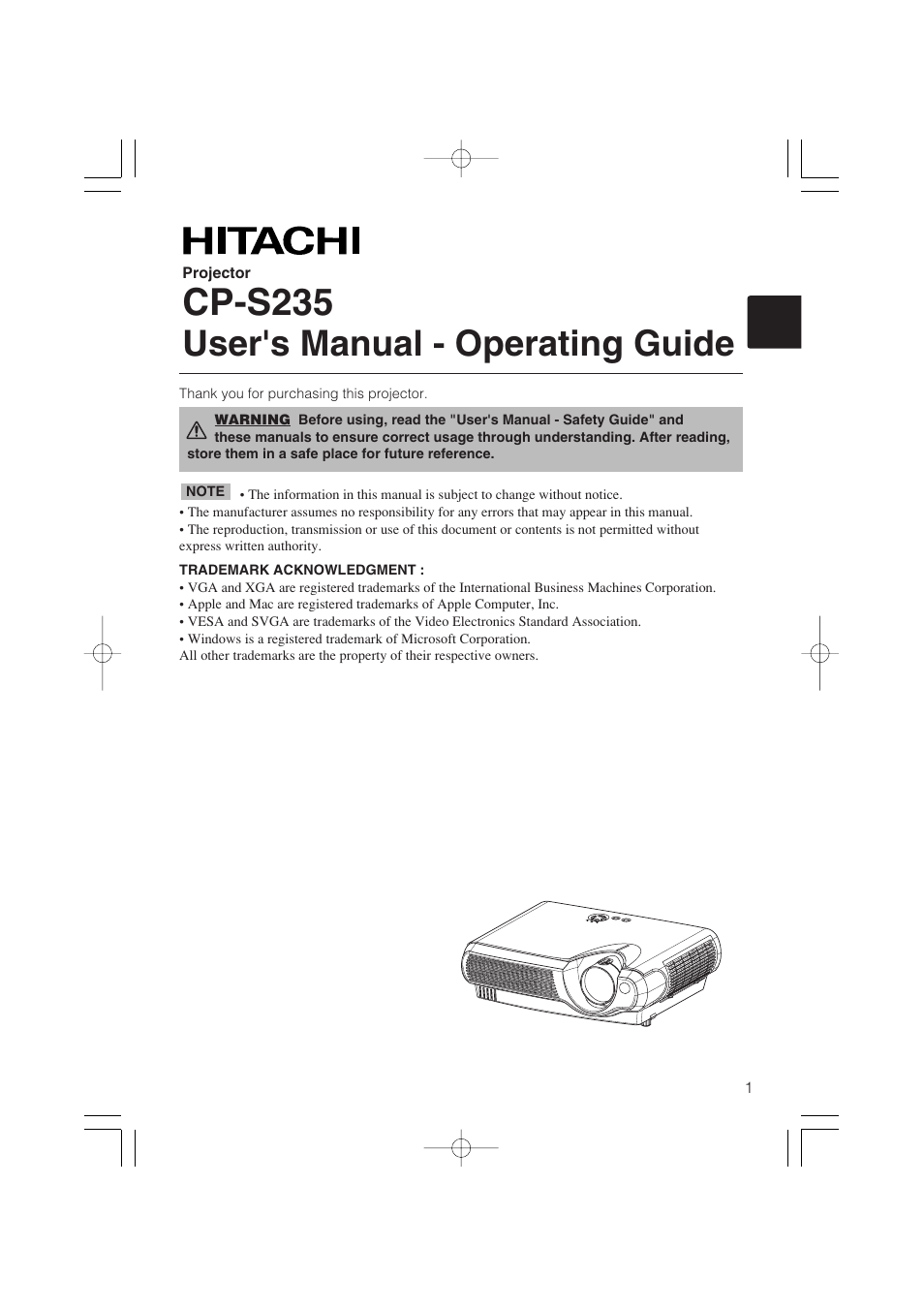 Hitachi CP-S235 User Manual | 44 pages