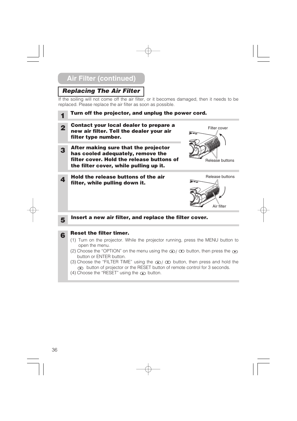 5air filter (continued) | Hitachi CP-S235 User Manual | Page 36 / 44