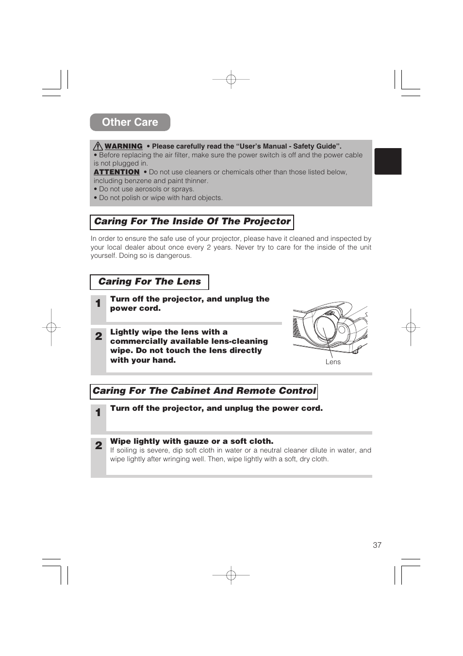 Other care | Hitachi CP-S235 User Manual | Page 37 / 44
